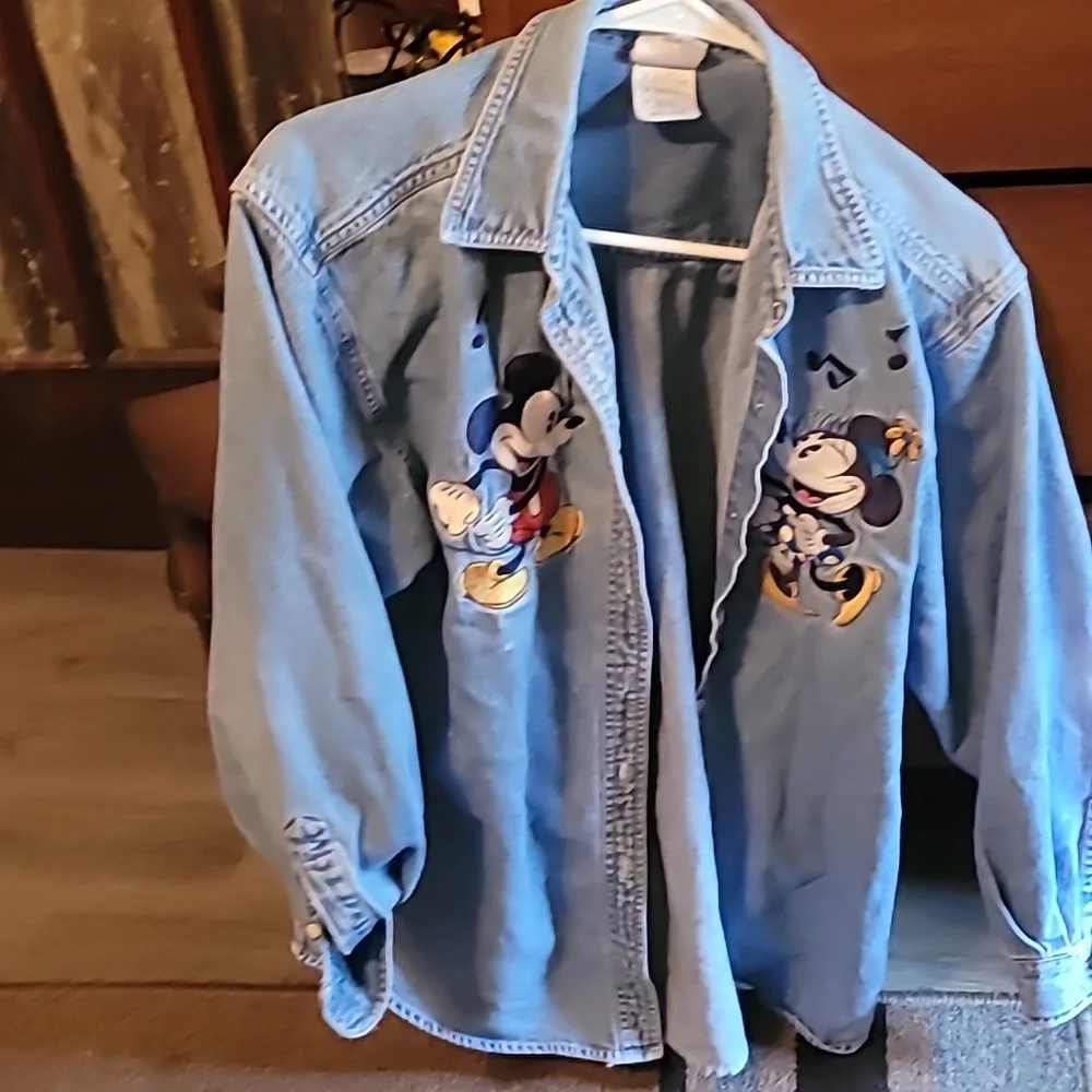 Disney long sleeve denim Mickey & Minnie Mouse Shirt Size L - Picture 4 of 4